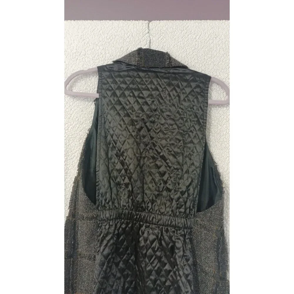 Nanette Lepore Open Front Plaid Shabby Chic Hobo Vest With Pockets Size 4 Gray